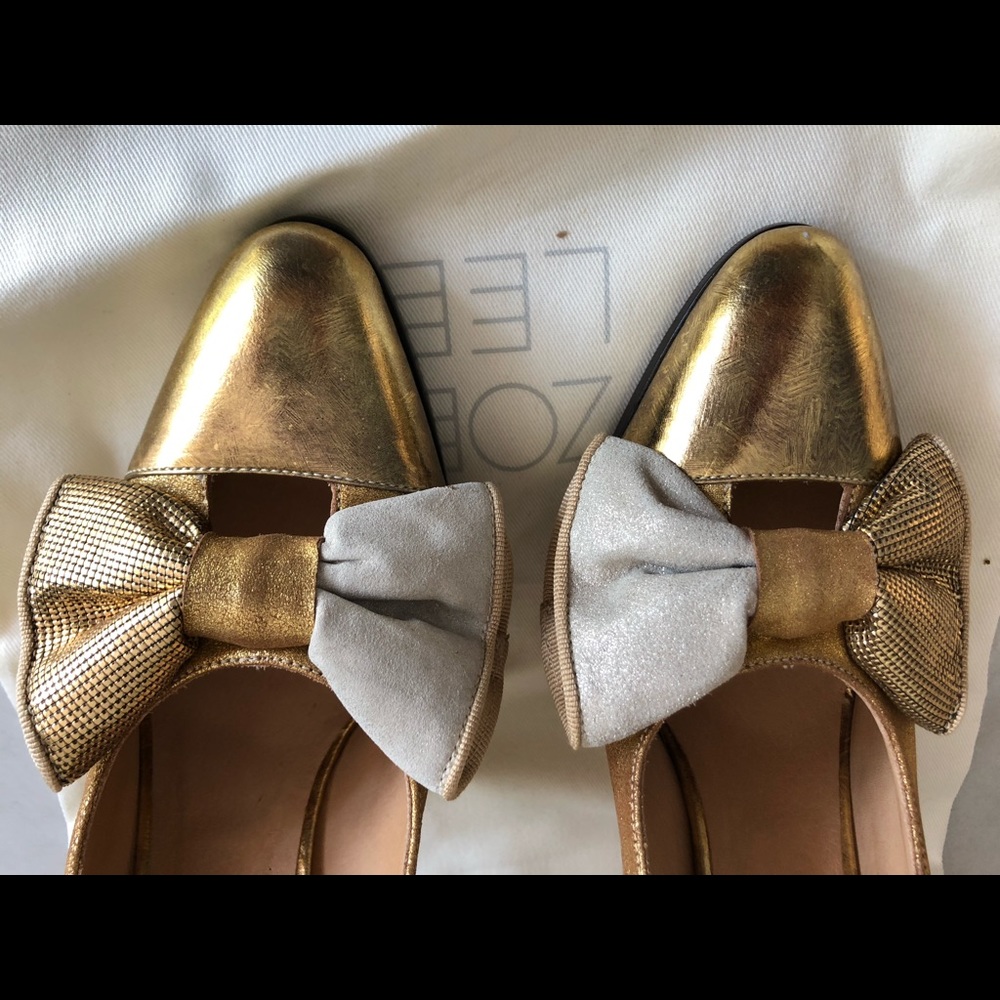Anthropologie Zoe Lee Paris Metallic Bow Pumps 7 - Picture 4 of 7